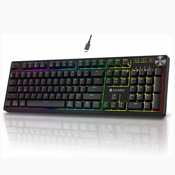 KOORUI Keyboard 104 Keys Blue Red Switch Custom Keycap Mini USB Wired Gaming Fashion RGB Backlit Optical Mechanical Keyboard